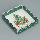 Коробка для кондитерских изделий с пластиковой крышкой "Зайчики", 13х13х3 см