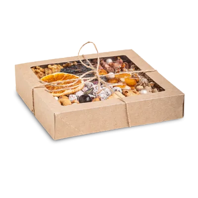 Коробка Табокс Крафт с окном, 20х20х4,5 см