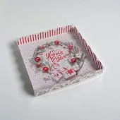 Коробка для кондитерских изделий с пластиковой крышкой "С Новым годом!", 21х21х3 см