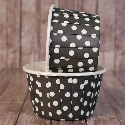 Форма/капсула бумажная "Маффин черный в белый горох" 50х40 мм, 10шт