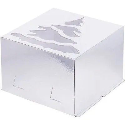 Коробка для торта с окном Серебро "Елка", 30х30х19 см