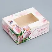 Коробка для кондитерских изделий с окном "Тюльпаны", 10х8х3,5 см