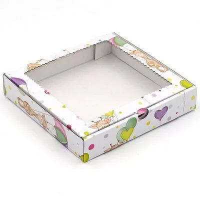 Коробка для пряников Счастье в доме с окном 15х15х3 см микрогофрокартон