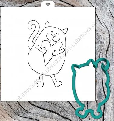 AL Форма + трафарет "Кот с сердечком", 10 см