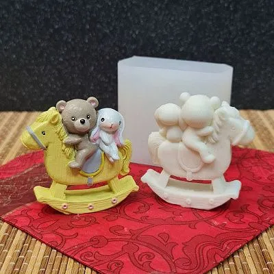 Силиконовая форма молд 3D  Мишка и зайчик на качалке 762