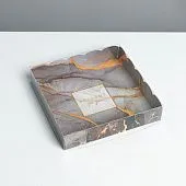 Коробка для кондитерских изделий с пластиковой крышкой "Мрамор", 15х15х3 см