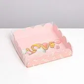 Коробка для кондитерских изделий с пластиковой крышкой «Воздушная любовь», 13х13х3 см