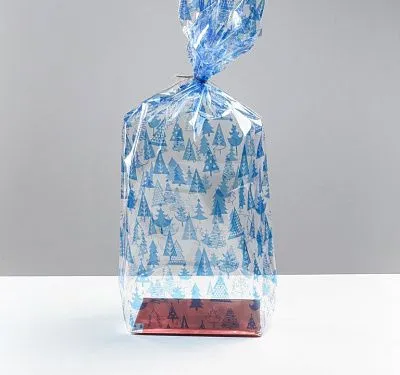 Пакет подарочный с жестким дном "Подарочный Новогодние Елочки", 11х17х55