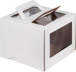 Коробка для торта с ручкой и окном Белая Гофрокартон, 24х24х20 см