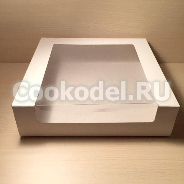 Коробка для торта Белая с окном, 22,5х22,5х6 см