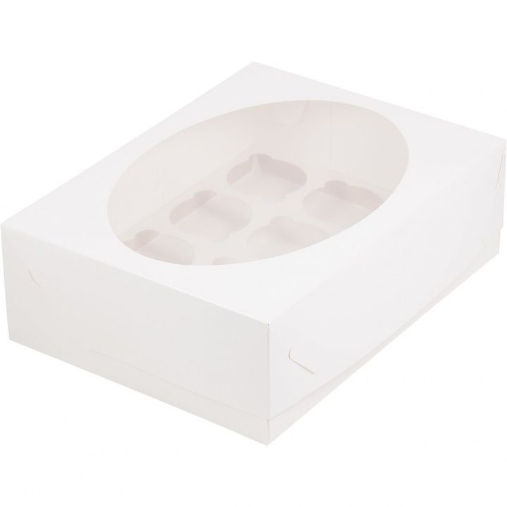 Коробка на 12 капкейков Белая с окном, 32х23,5х10 см