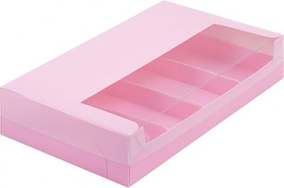 Коробка для эклеров и эскимо Розовая с 5 вкладышами 25х15х5 см