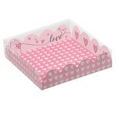 Коробка для кондитерских изделий с пластиковой крышкой "Love", 13х13х3 см
