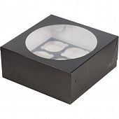 Коробка на 9 капкейков Черная с окном 23,5х23,5х20 см