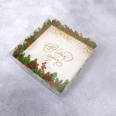 Коробка для кондитерских изделий с пластиковой крышкой "Новый год", 13х13х3 см