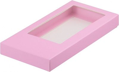 Коробка для плитки шоколада Розовая с окном, 18х9х1,7 см