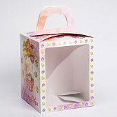 Коробка для кулича с ручками и окном "Пасхальная корзинка с кроликом", 15х15х18 см