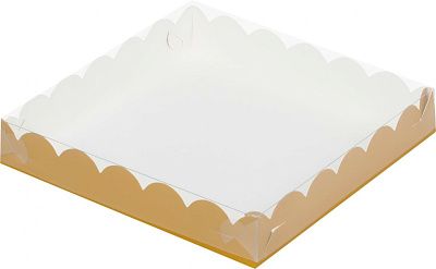 Коробка для пряников ажурная Золото с пластиковой крышкой, 15,5х15,5х3,5 см