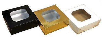 Коробка для зефира и печенья Золото с окном, 20х20х7 см