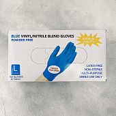 Перчатки одноразовые виниловые Синие Размер L, 1 пара