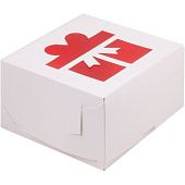 Коробка на 4 капкейка с красным окном белая "Подарок", 16х16х10 см