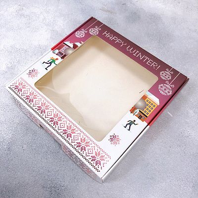 Коробка для пряников Счастливой зимы с окном 16х16х3 см