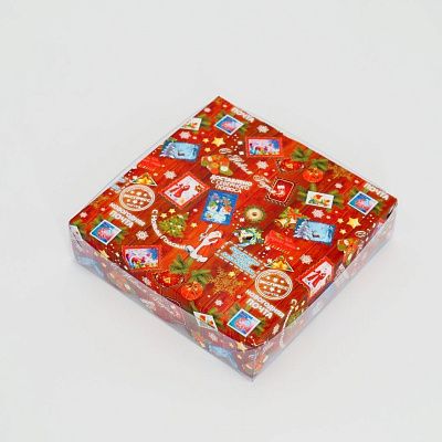 Коробка Новогодняя почта с пластиковой крышкой 12х12х3 см