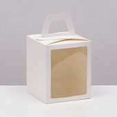 Коробка для кулича складная с ручками и окном Белая, 15х15х18 см