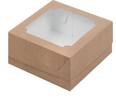 Коробка для зефира и печенья Крафт с окном, 20х20х7 см
