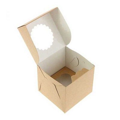Коробка на 1 капкейк с окном двусторонняя, 10х10х10 см