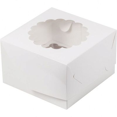 Коробка на 4 капкейка Белая с ажурным окном классика, 16х16х10 см