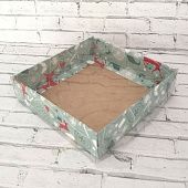 Коробка Новогодние олени с прозрачной крышкой 12х12х2,5 см