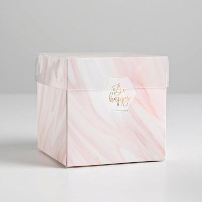 Коробка для пряничного букета с пластиковой крышкой "Be happy", 12х12х12 см