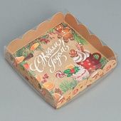 Коробка для кондитерских изделий с пластиковой крышкой "С Новым годом", 13х13х3 см