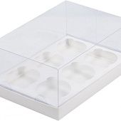 Коробка на 6 капкейков Премиум Белая с пластиковой крышкой, 10х16х23,5 см