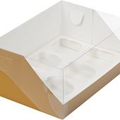 Коробка на 6 капкейков  Крафт с пластиковой крышкой 23,5х16х10 см