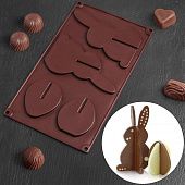 Форма для шоколада 3D "Пасхальный кролик", 29х16,8 см, 4 ячейки (заяц 15х9 см, яйцо 7,5х6,3 см)