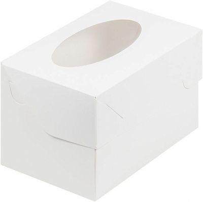 Коробка на 2 капкейка Белая с окном Классика, 16х10х10 см