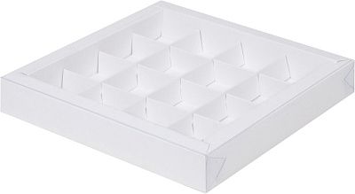 Коробка для 16 конфет Белая с пластиковой крышкой, 20х20х3 см