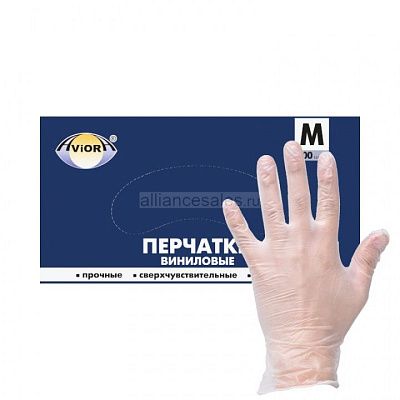 Перчатки одноразовые Виниловые AVIORA, неопудренные, размер M, 1 ПАРА