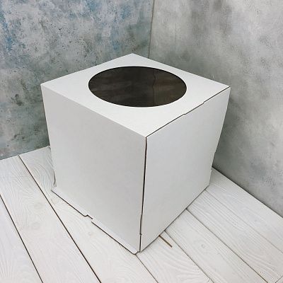 Коробка для торта Белая усиленная с круглым окном, 30х30х30 см