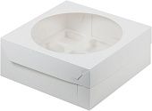 Коробка на 9 капкейков Белая с круглым окном классика 23,5х23,5х10 см