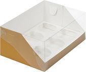 Коробка на 6 капкейков Золото с пластиковой крышкой 23,5х16х10 см