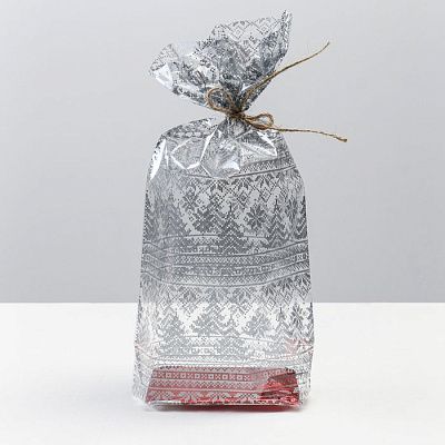 Пакет "Подарочный" с жестким дном "Новогодняя вязка", 7х11х40