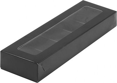 Коробка для 5 конфет с пластиковой крышкой Черная, 23,5х7х3 см