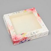 Коробка для кондитерских изделий с окном "Цветы", 20х20х4 см