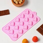 Форма силиконовая для шоколада "Сердечко", 21х10 см, 15 ячеек