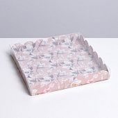 Коробка для кондитерских изделий с пластиковой крышкой «Цветы», 21х21х3 см