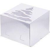 Коробка для торта с окном Серебро "Елка", 30х30х19 см