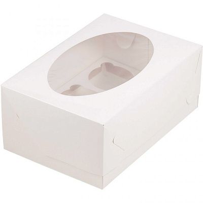 Коробка на 6 капкейков Белая с окном, 23,5х16х10 см